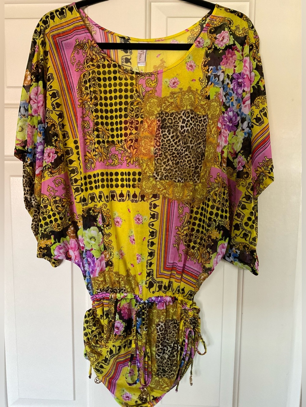 Luli Fama Back In Time Yellow & Black South Beach Coverup Dress NWT Size Small